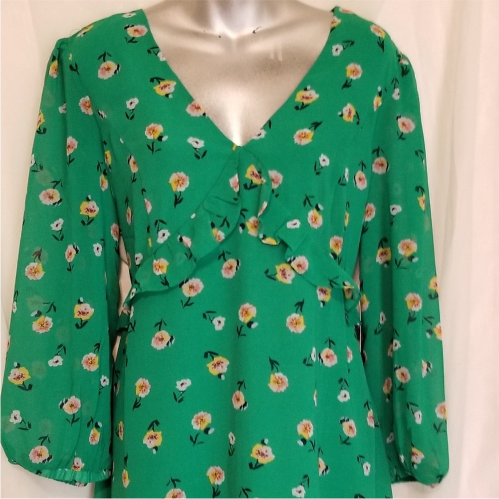Field of Vision Green Floral Print Mini Dress - Picture 8 of 9